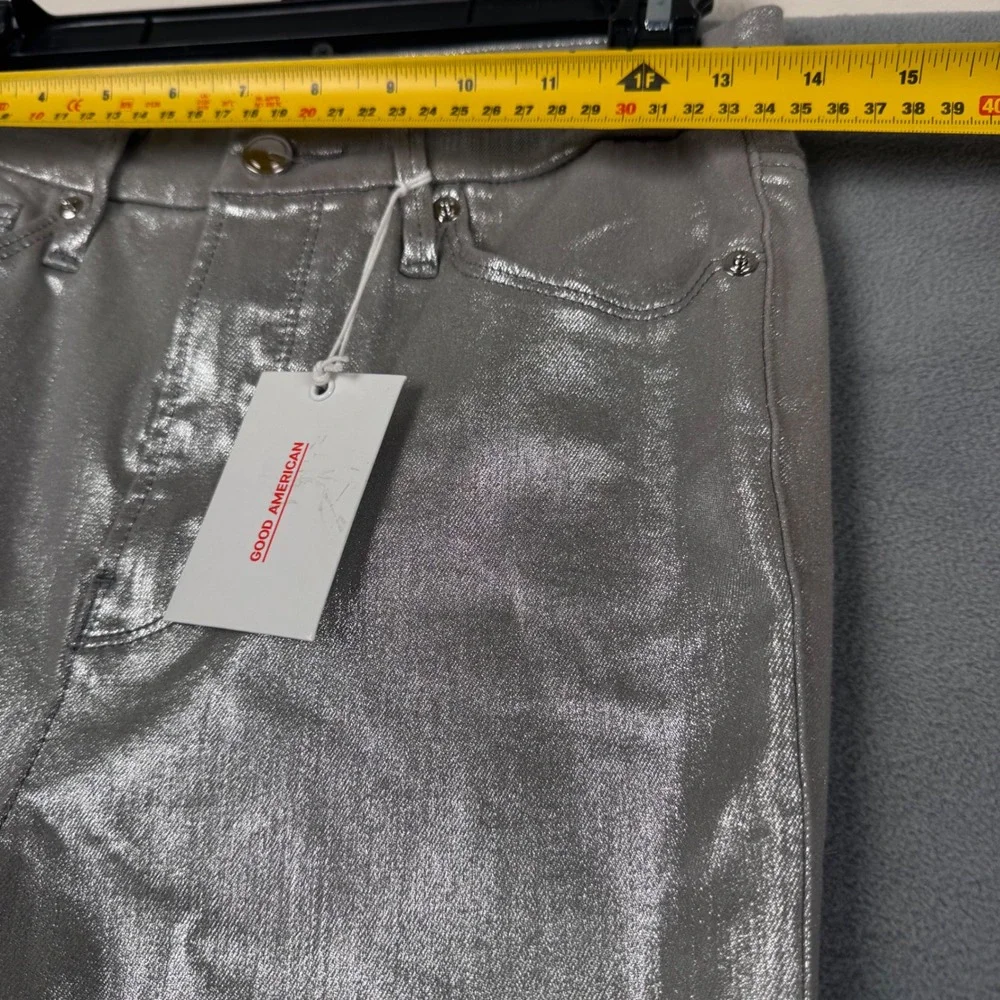 Good American Good Waist Skinny Jeans Metallic‎ Silver Coated GW18ST Womens 6/28
